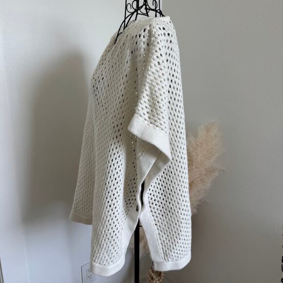 Talbots Cream Open Knit Sweater Poncho Side Button Closure Large - Picture 5 of 8